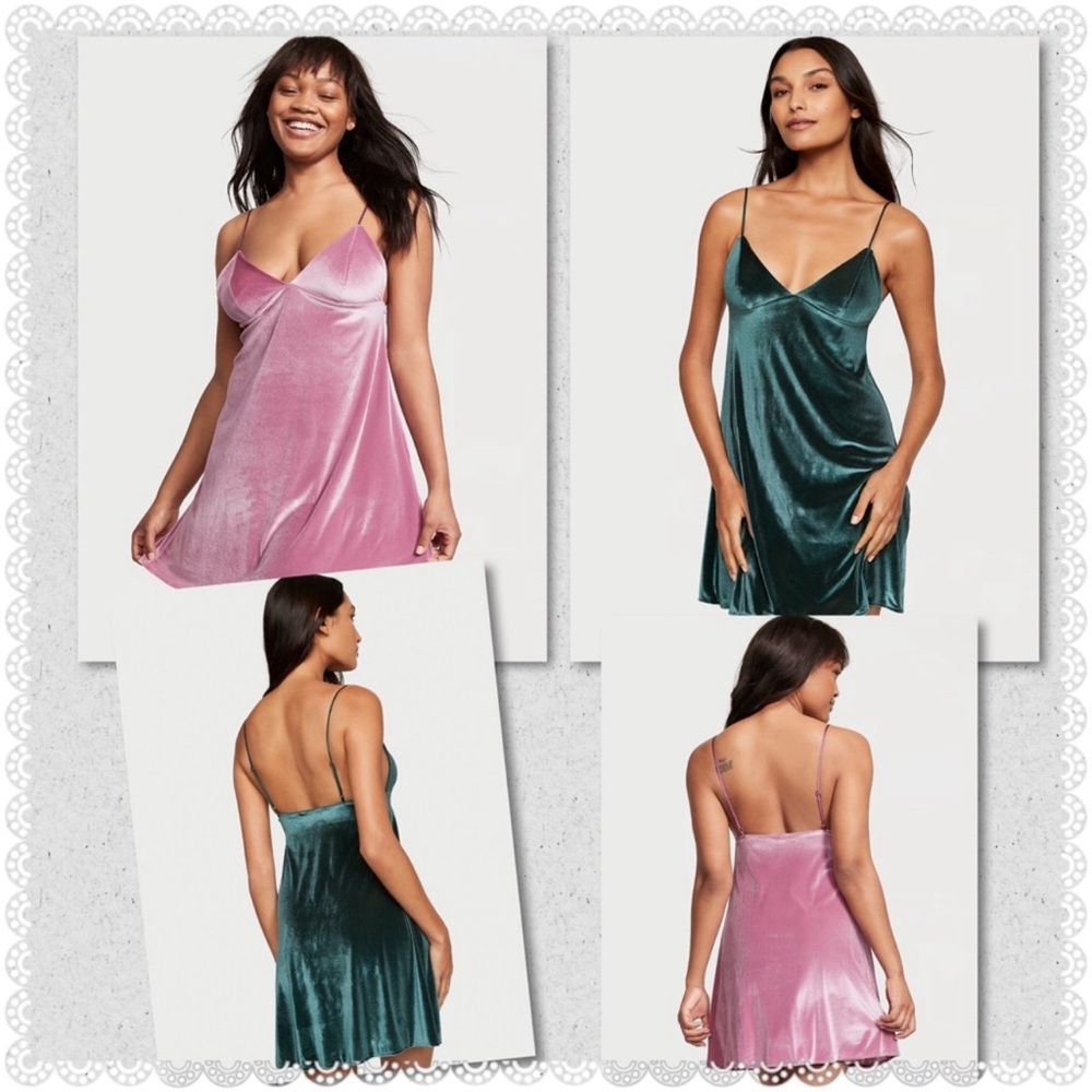 Velvet Slip Dress in Pink and Green